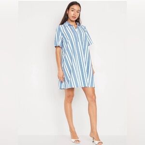 Old Navy - Blue & White Mini Swing Shirt Dress with pockets - Size Small